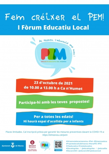 El grup impulsor del Projecte Educatiu del Masnou (PEM) organitza el 1r Fòrum Educatiu Local