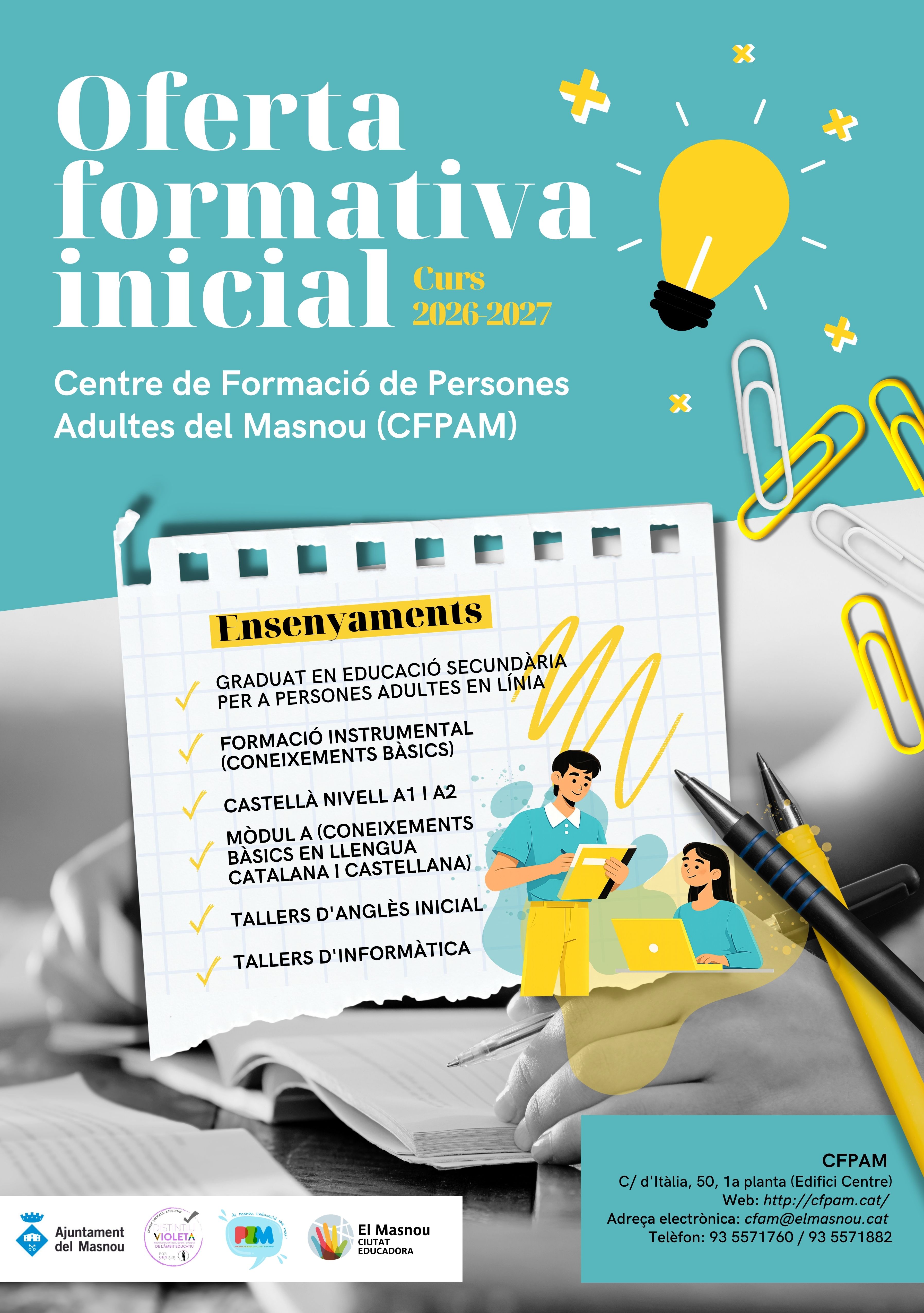 Imatge del cartell de l'oferta formativa de l'escola de persones adultes.