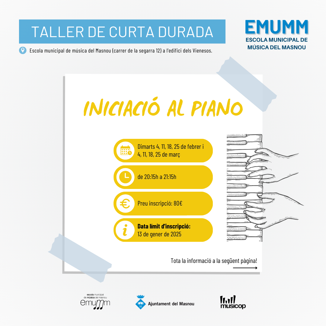 'Iniciació al piano. Taller de curta durada'