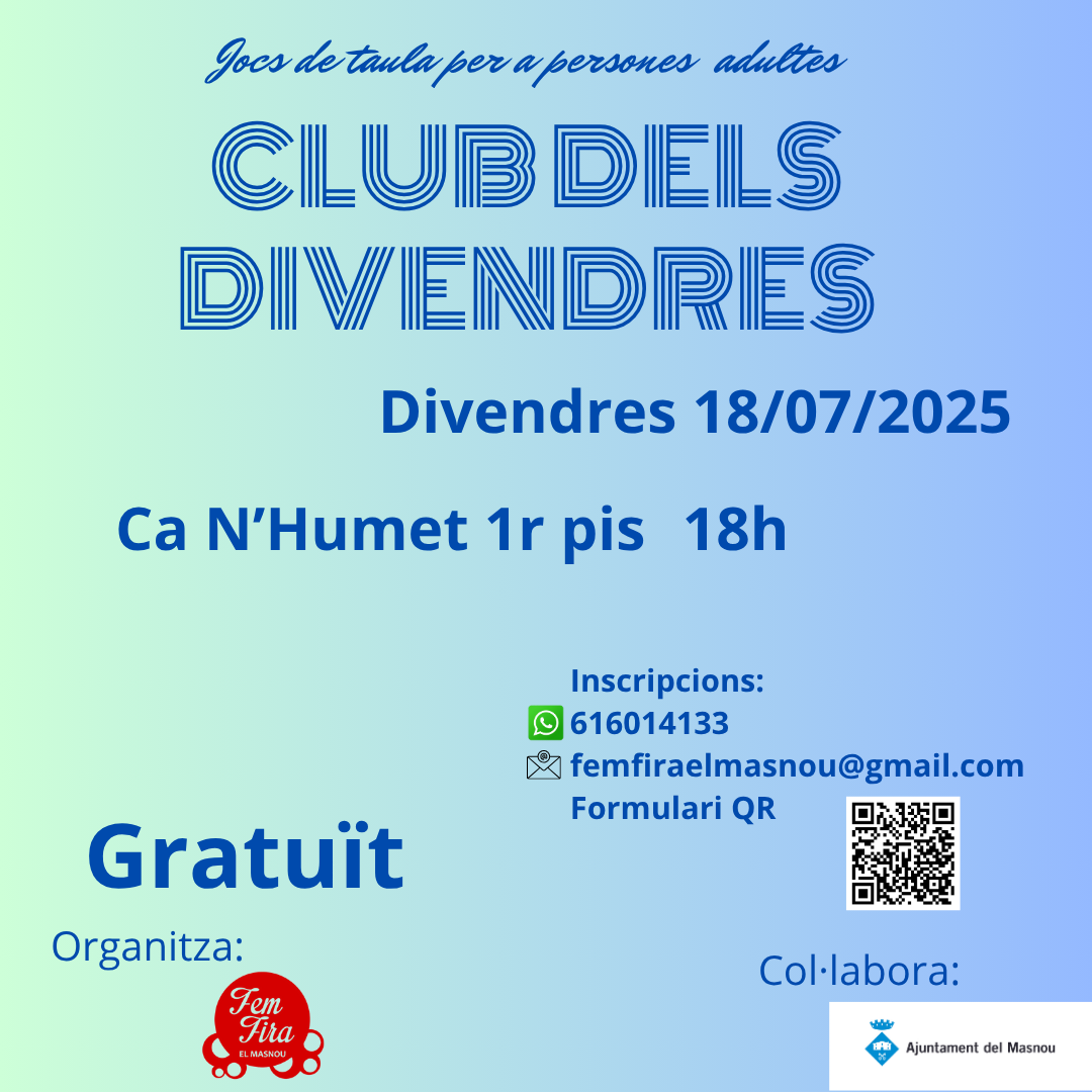 'CLUB DELS DIVENDRES. Jocs de taula per a persones adultes'