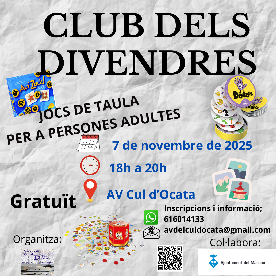 'CLUB DELS DIVENDRES. Jocs de taula per a persones adultes'