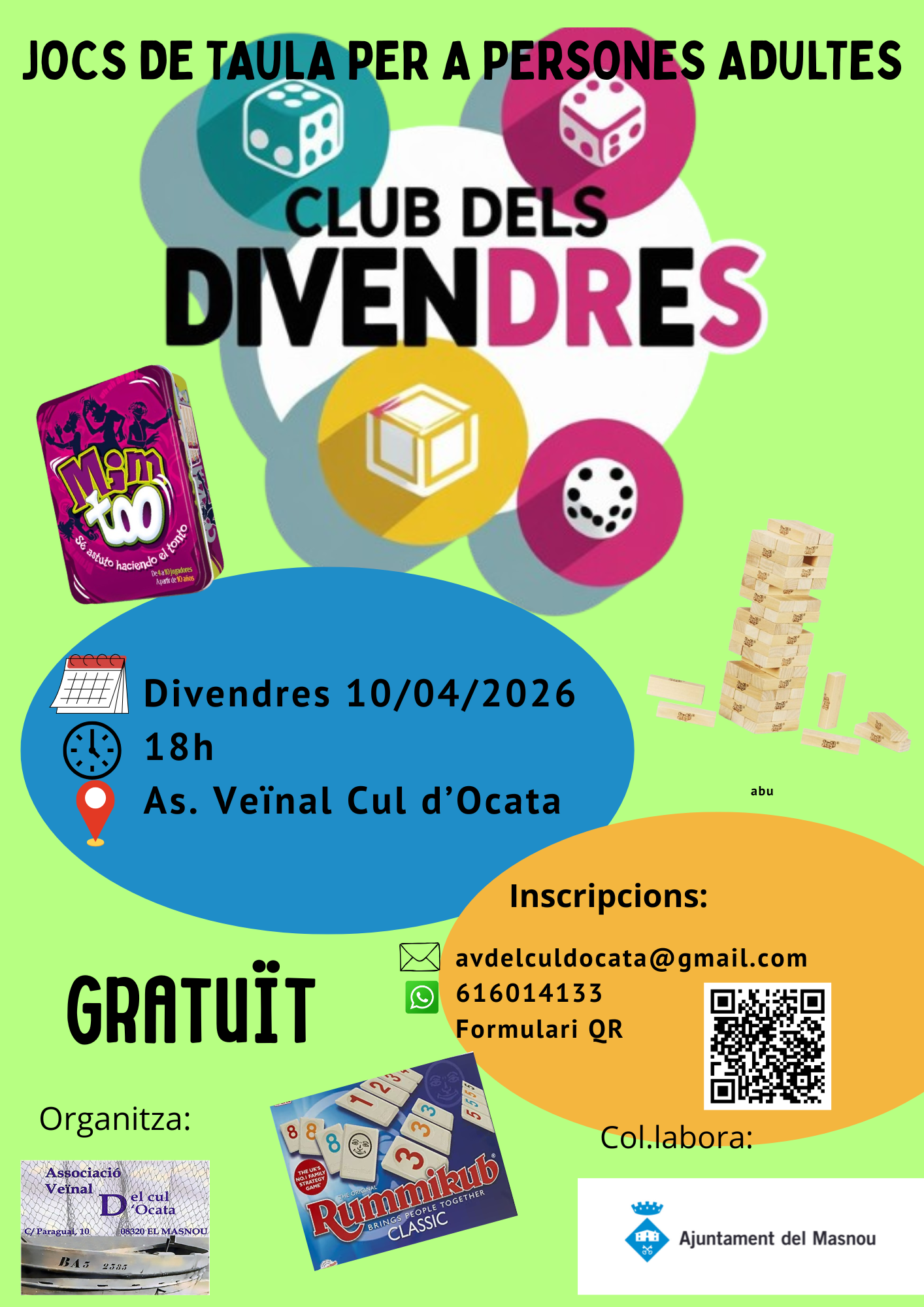 'CLUB DELS DIVENDRES. Jocs de taula per a persones adultes'