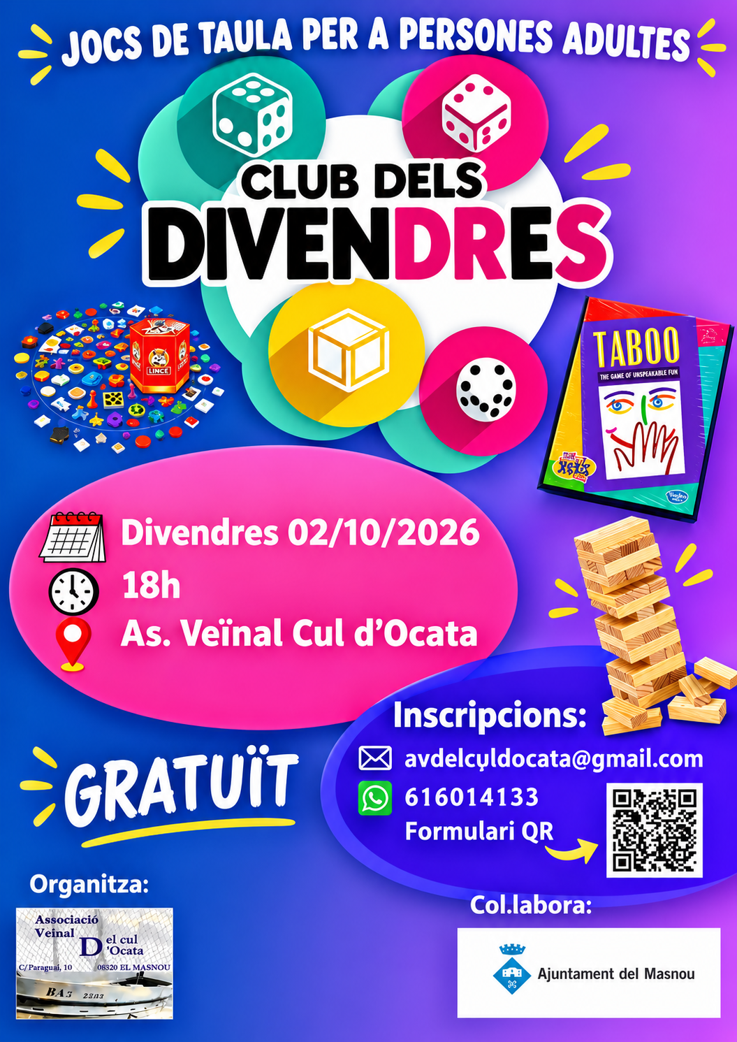 CLUB DELS DIVENDRES. Jocs de taula per a persones adultes