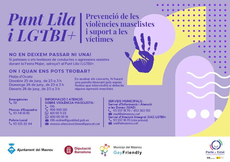 Punt lila i LGTBI+ Prevenció de les violències masclistes i suport a les víctimes 