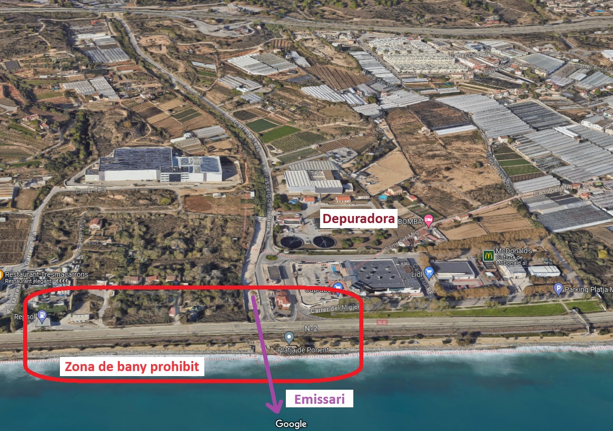 S'amplia el tram de platja en què es prohibeix el bany per les fuites de l'emissari de la depuradora