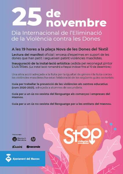 La campanya "Stop violències masclistes" commemora el Dia Internacional per a l'Eliminació de la Violència contra les Dones