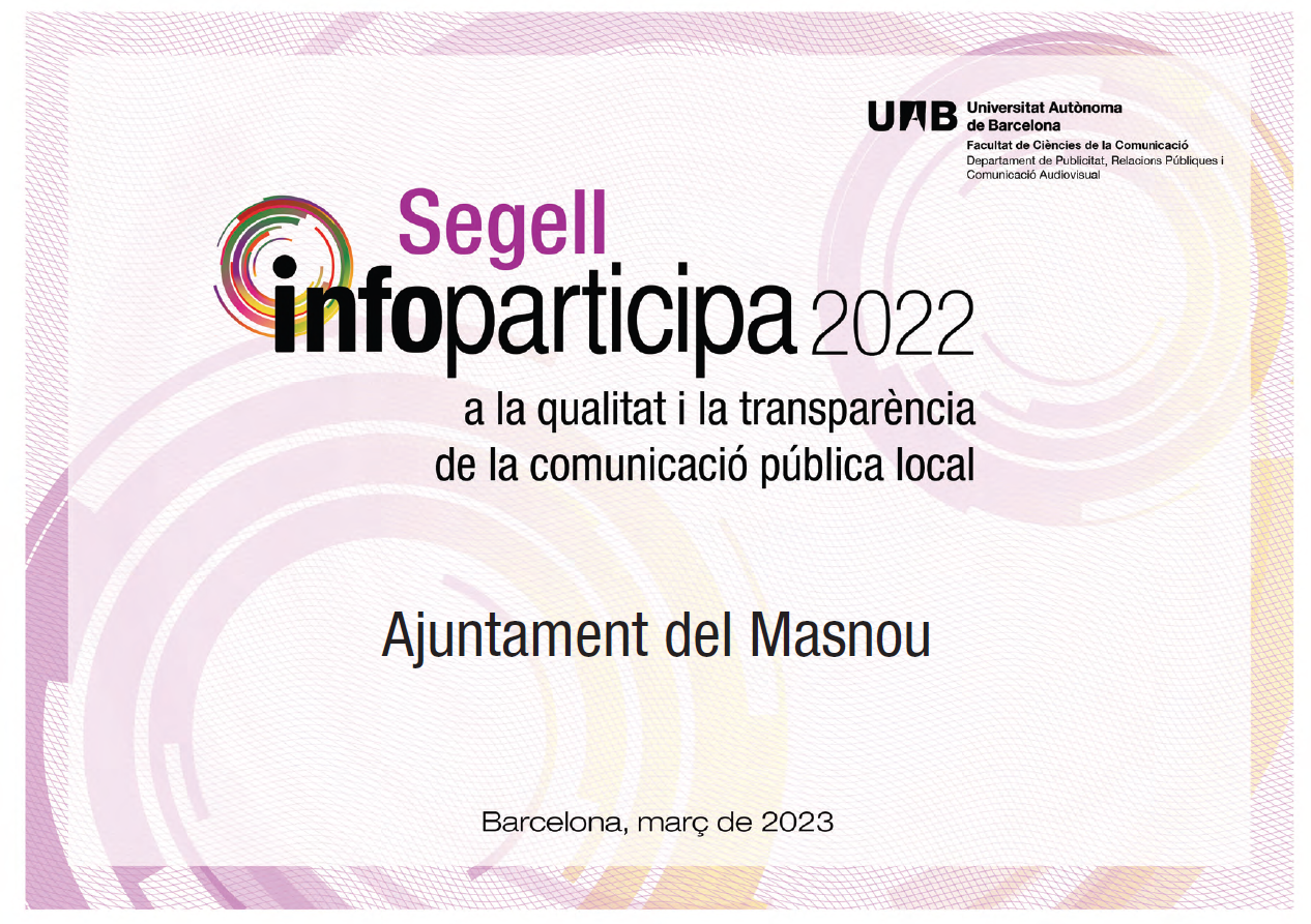 Infoparticipa. Diploma acreditatiu de l'Ajuntament del Masnou.