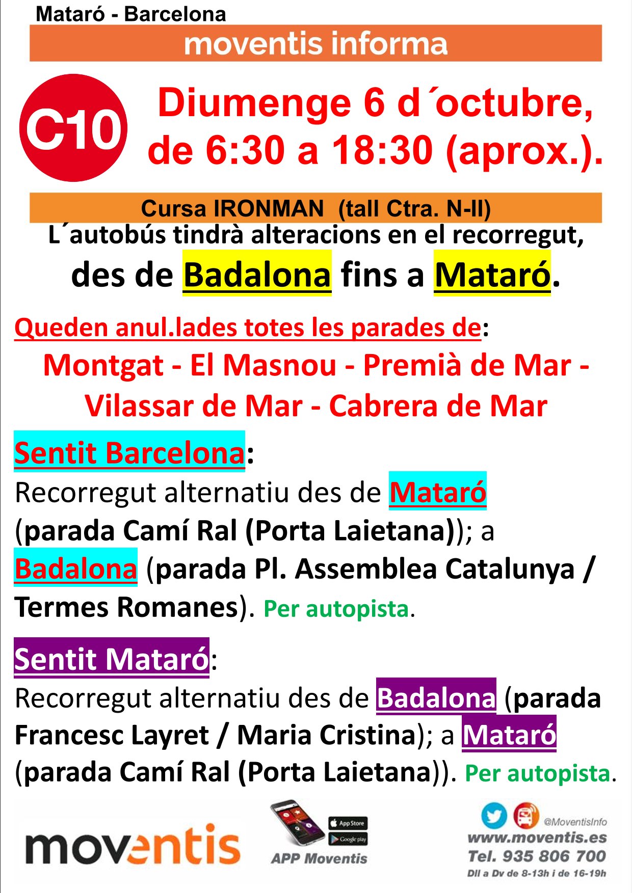 Imatge del cartell d'afectacions a la línia d'autobús C10